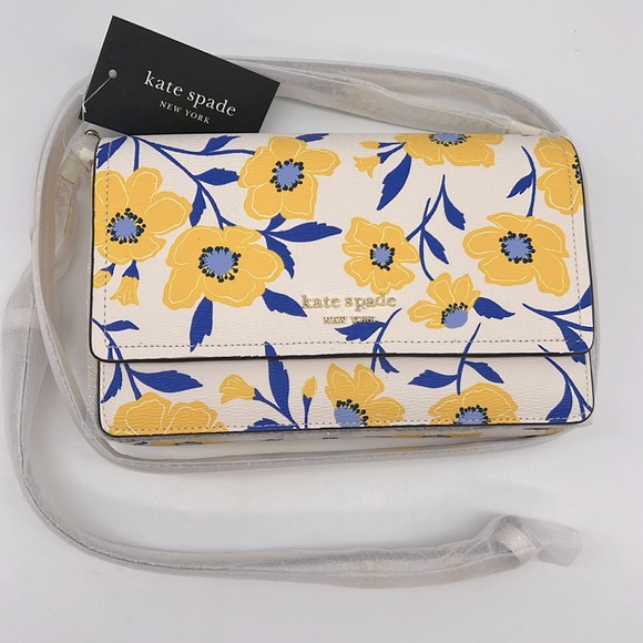 Kate Spade Morgan Sunshine Floral Print Flap Chain Wallet Crossbody Cream Multi